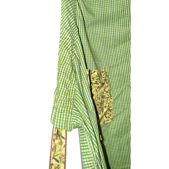 Handmade Bee Apron Adult Size Green Yellow Spring Summer Country Cottage Ruffle - Picture 5 of 8